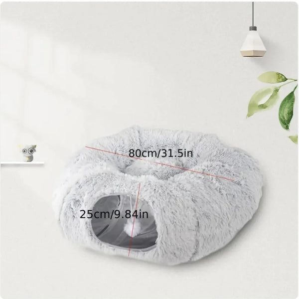 Cozy Plush Cat Tunnel and Nest - Foldable Winter Pet Kennel